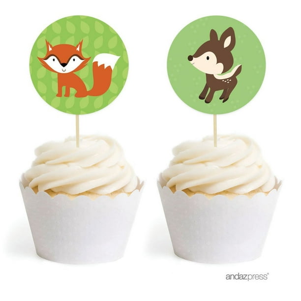 for Kids-Woodland Animals Banner and Cupcake Toppers for kids Birthday Baby Shower Party Supplies Assembled Woodland Animal Decoration Pack 